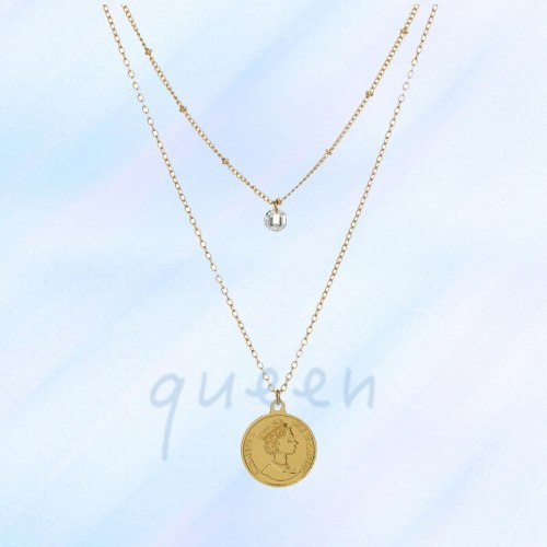 Europe and America Cross Border Popular Fashion Retro Coin Necklace Simple Zircon Necklace for Women