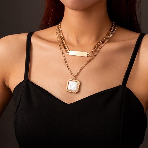Ornament Imitation Europe and America Cross Border Thick Chain Square Baroque Pearl Double Layer Necklace Detachable Necklace