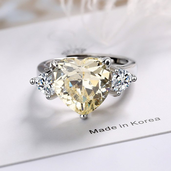 Flash Zirconium Diamond Ring Open Mouth Design Fashionable Temperament Heart-Shaped Ring Women's Ring Bracelet Xzjz400