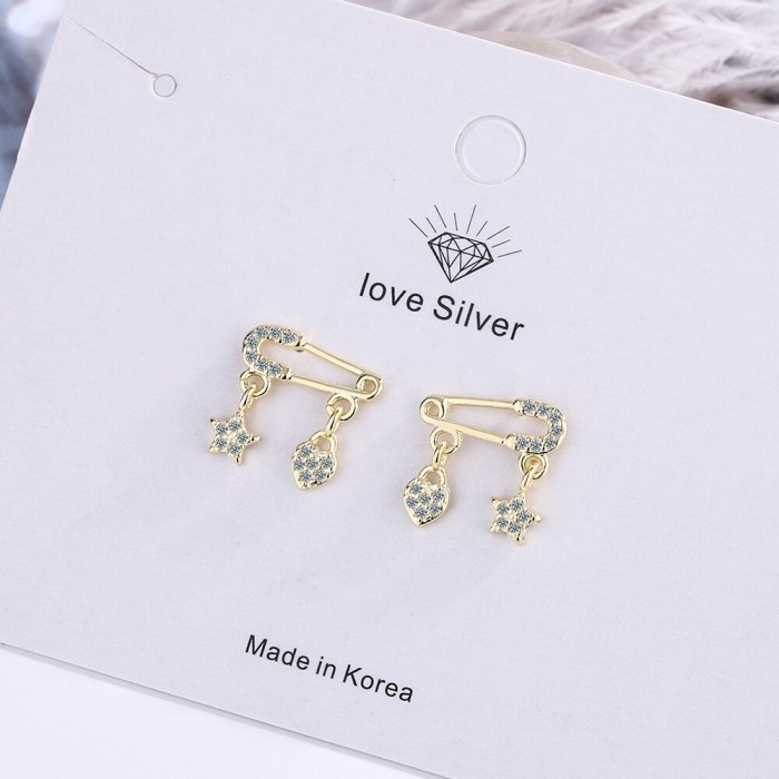 Fresh Cute Pin Stud Earrings Women's Korean-Style Elegant Diamond-Embedded Lovely Earrings Xzed929