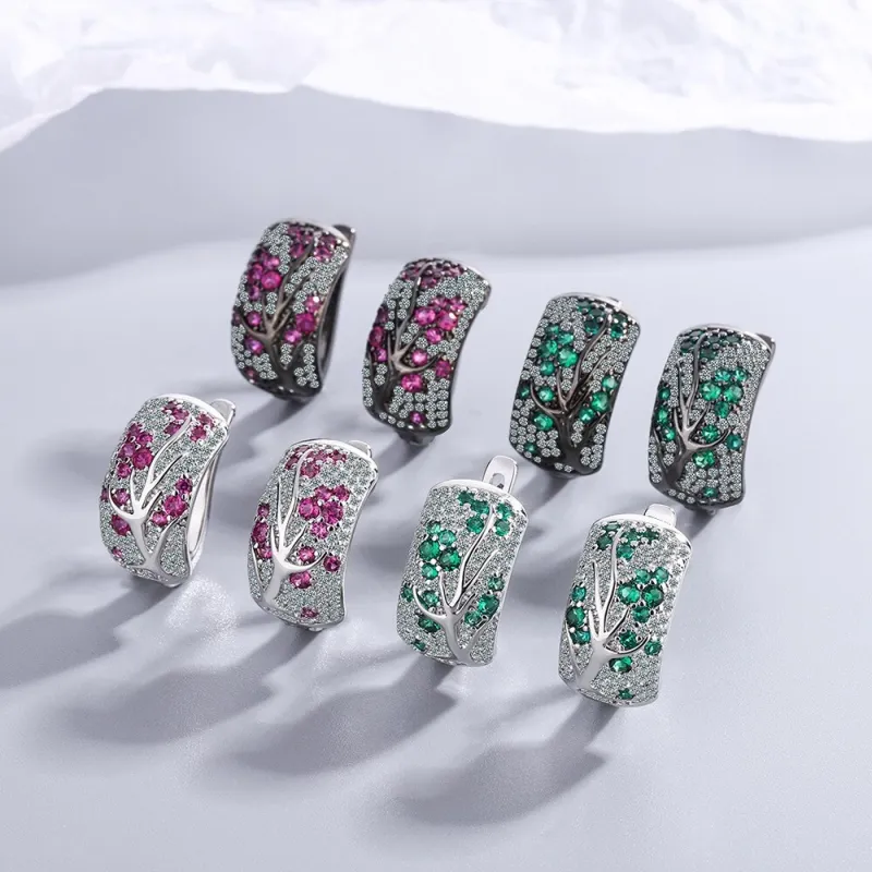 Ear Clip European And American Simple Fresh Branch Earrings Plant Black Gold Inlaid Full Diamond Ear Rings Xzeh648