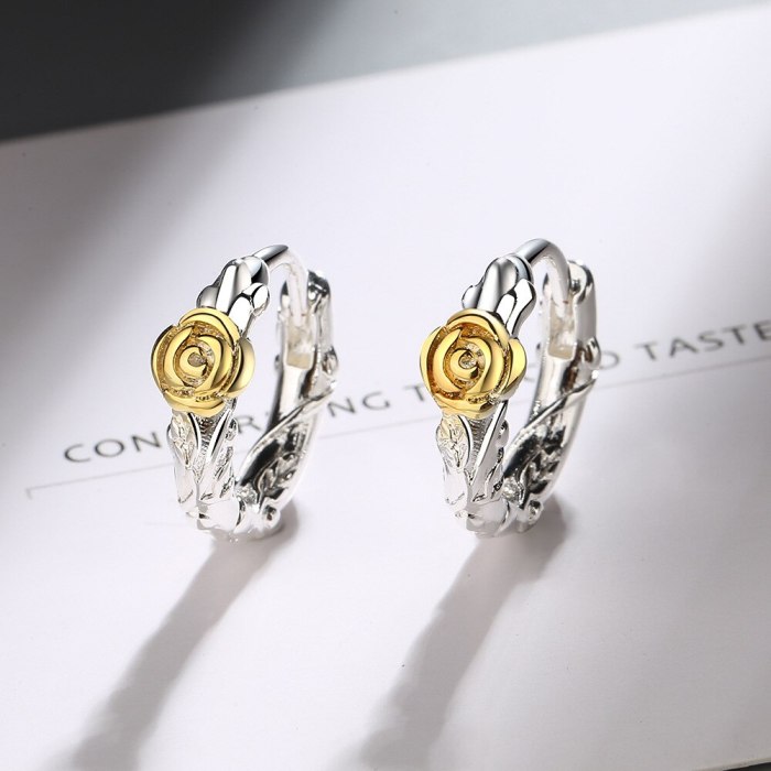 Ear Clip Women's Rose Gold Stud Earrings Fashion Ring Personality Retro Distressed Earrings Xzeh635