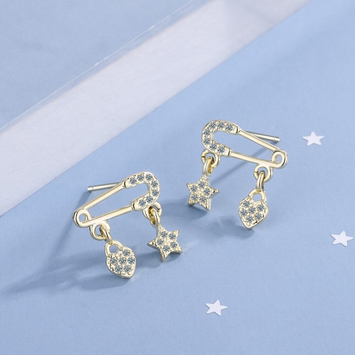Fresh Cute Pin Stud Earrings Women's Korean-Style Elegant Diamond-Embedded Lovely Earrings Xzed929
