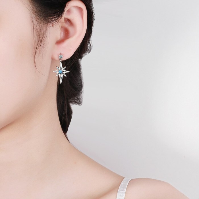 Star Stud Earrings Women's Korean-Style Fresh Diamond-Inlaid Light Six-Pointed Star Earrings Elegant Jewelry Xzed925
