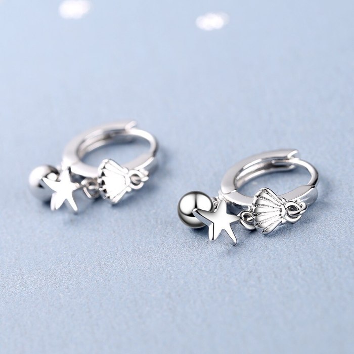 Japanese Style Simple Stud Earrings Girl Starfish Shell Sweet Short Ear Clip Female Temperament Earrings Xzeh640