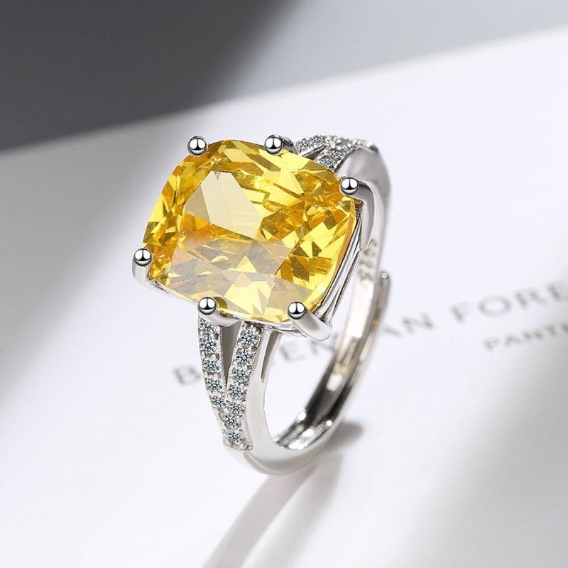 Yellow Zircon Ring Female Square Zirconium Diamond Wide Surface Women's Ring Bracelet Ring Personality XZJZ394