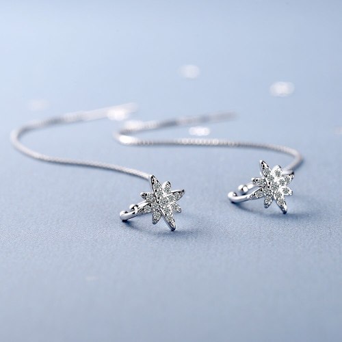 Diamond-Embedded Ear Clip Women's Korean-Style Fashion Personality Six-Pointed Star Long Ear Line Jewelry Xzeh645