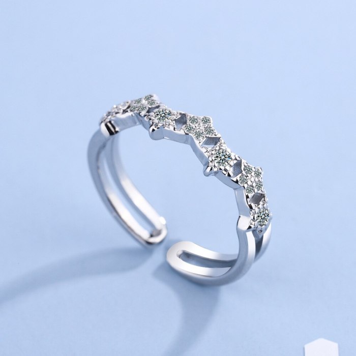Korean Style Open Ring Women's Round Zirconium Wide Face Ring Bracelet Xzjz408