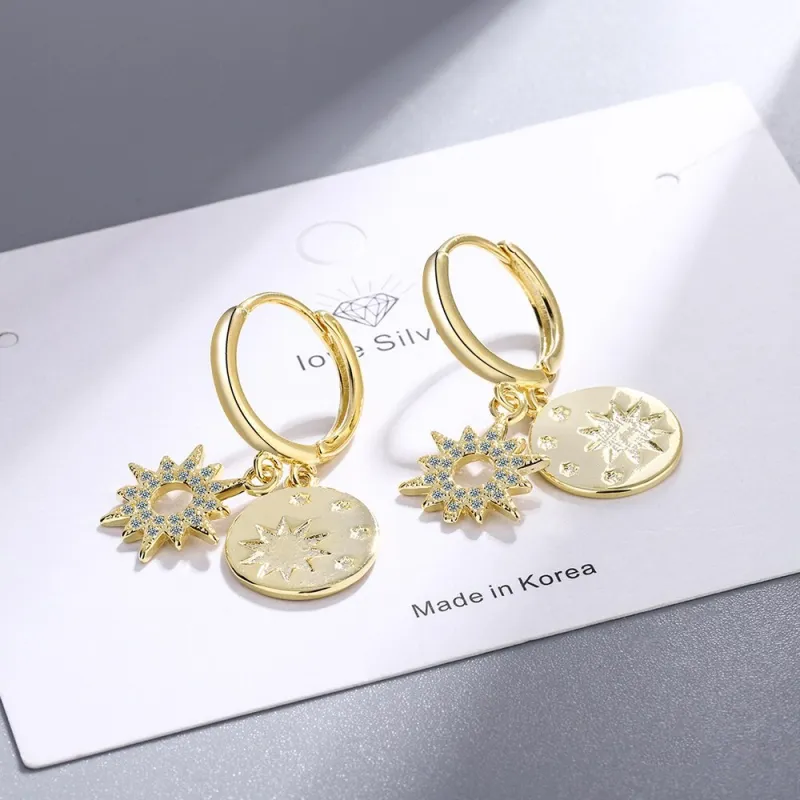 Zirconium Diamond Simple Sun Double-Layer Eyes Ear Clip Ins Style Elegant Earrings Jewelry Female Xzeh647