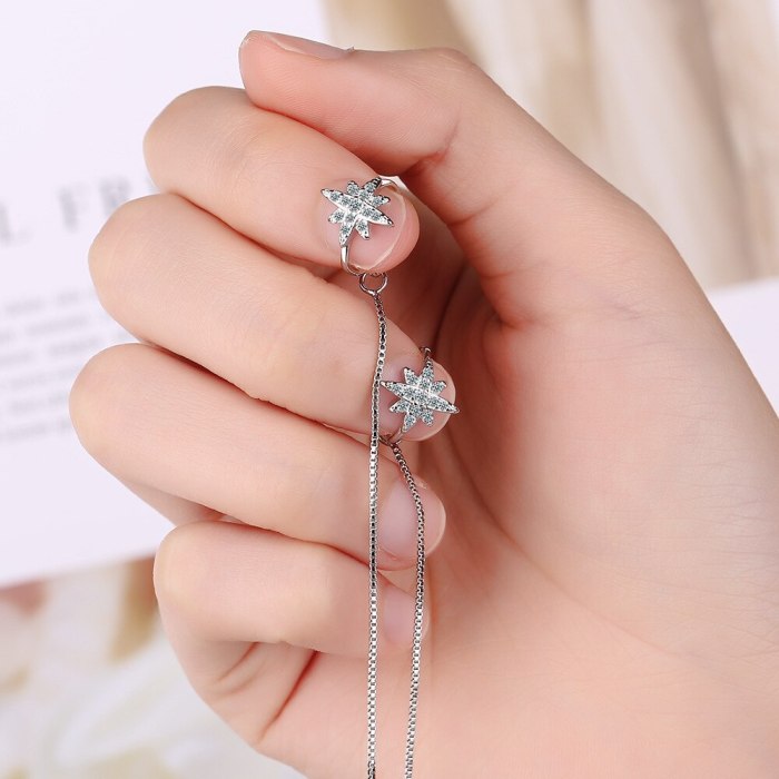 Diamond-Embedded Ear Clip Women's Korean-Style Fashion Personality Six-Pointed Star Long Ear Line Jewelry Xzeh645