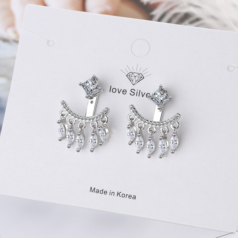 Back-Mounted Earrings Women's Korean-Style Fresh Diamond-Embedded Five Petal Flower Tassel Earrings Flower Jewelry Xzed924