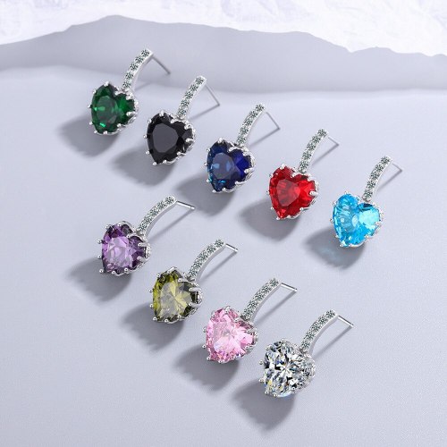 Women's European Fashion Zircon Sea Blue Heart-Shaped Earrings Sweet Heart-Shaped Ear Jewelry Women's Xzed927