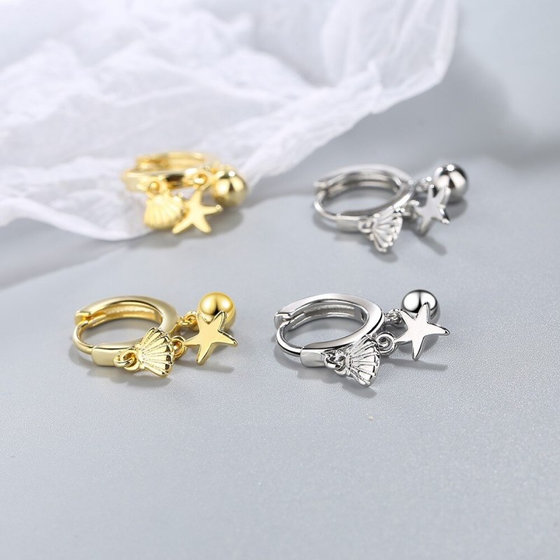 Japanese Style Simple Stud Earrings Girl Starfish Shell Sweet Short Ear Clip Female Temperament Earrings Xzeh640