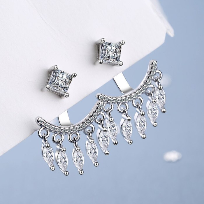 Back-Mounted Earrings Women's Korean-Style Fresh Diamond-Embedded Five Petal Flower Tassel Earrings Flower Jewelry Xzed924