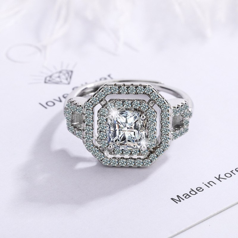 Korean Sparking Zirconium Diamond Ring Open Mouth Design Fashionable Temperament Wedding Ring Women's Ring Bracelet Xzjz406