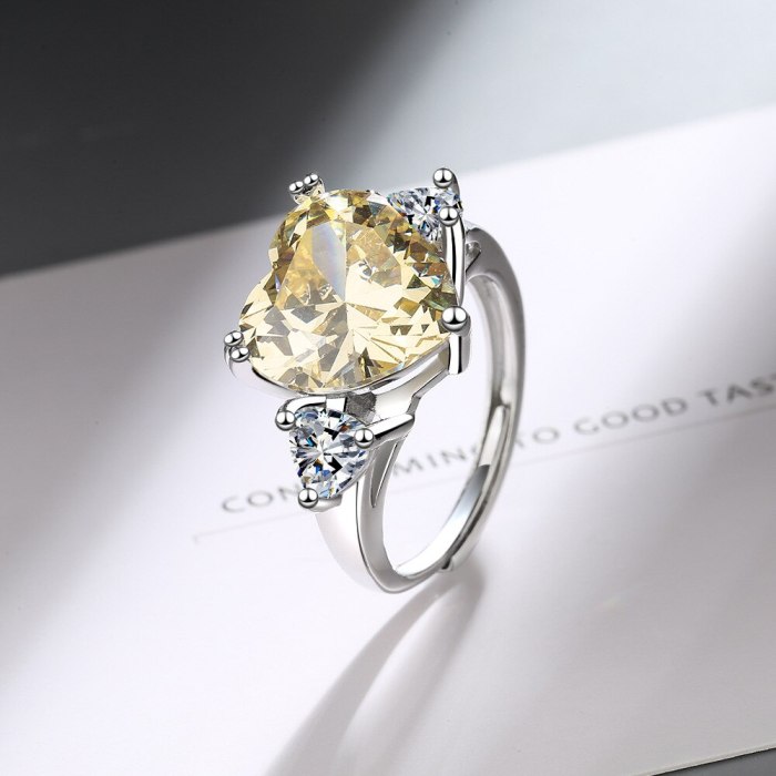 Flash Zirconium Diamond Ring Open Mouth Design Fashionable Temperament Heart-Shaped Ring Women's Ring Bracelet Xzjz400