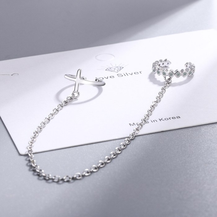 Cross Hanging Earrings Women's Korean-Style Fresh Zirconium Diamond-Inlaid Two-Piece Ear Clip Long Ear Chain Ear Rings Xzeh646