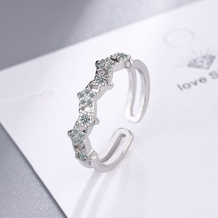 Korean Style Open Ring Women's Round Zirconium Wide Face Ring Bracelet Xzjz408