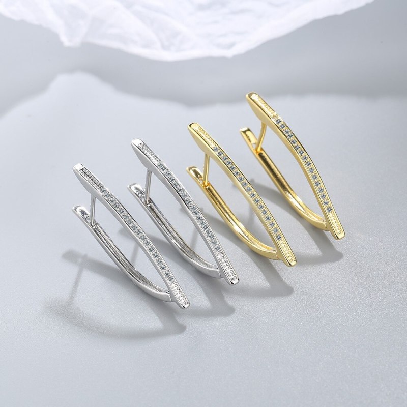 V-Shaped Irregular Triangle Ear Clip Female European Fashion Inlaid Zirconium Diamond Earrings Geometric Jewelry Female Xzeh643