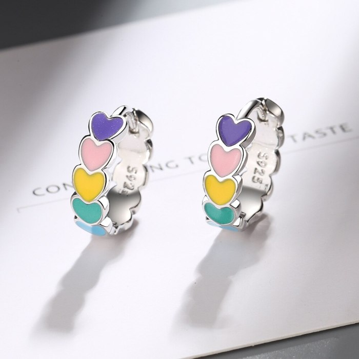 Epoxy Rainbow Love Stud Earrings Small Sweet Wind Heart-Shaped Ear Clip Fashion Personality Jewelry Xzeh633
