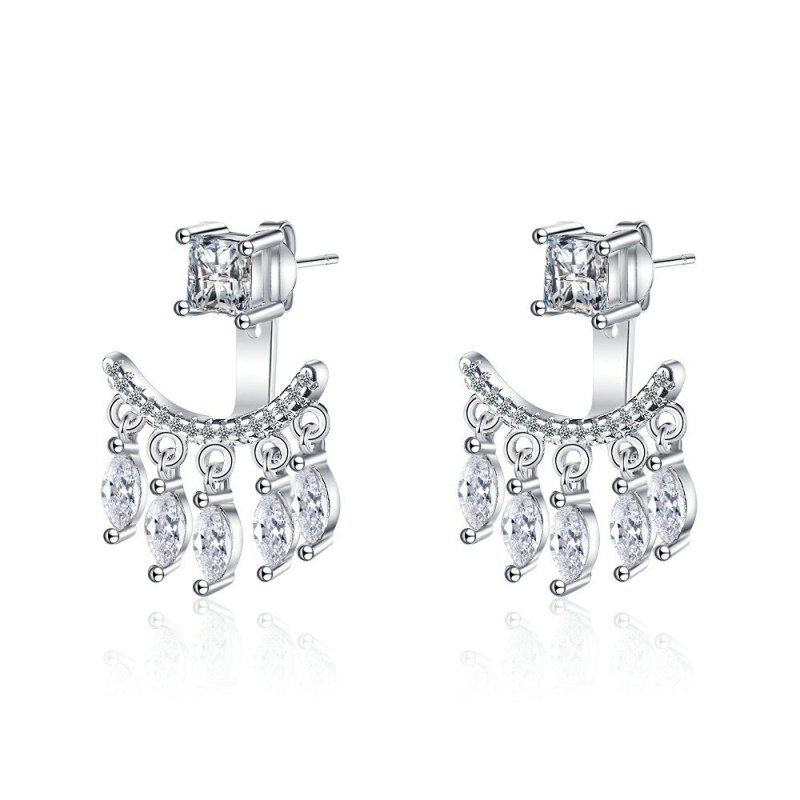 Back-Mounted Earrings Women's Korean-Style Fresh Diamond-Embedded Five Petal Flower Tassel Earrings Flower Jewelry Xzed924