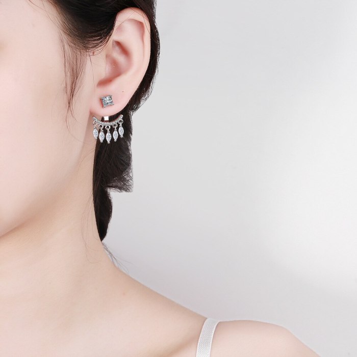 Back-Mounted Earrings Women's Korean-Style Fresh Diamond-Embedded Five Petal Flower Tassel Earrings Flower Jewelry Xzed924