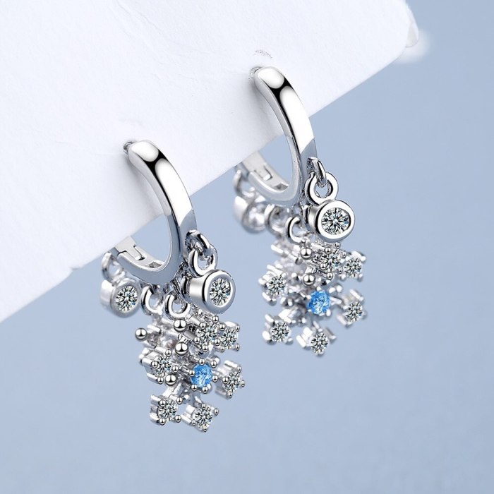 Korean Style Fresh Diamond Flower Earrings Snowflake Stud Earrings Jewelry Female Xzeh644