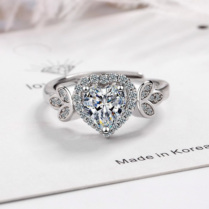 Flash Zirconium Diamond Ring Open Mouth Heart-Shaped Design Fashionable Temperament Ring Women's Ring Bracelet Xzjz391