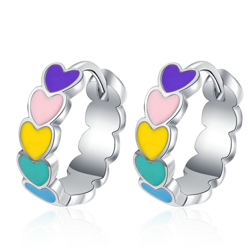 Epoxy Rainbow Love Stud Earrings Small Sweet Wind Heart-Shaped Ear Clip Fashion Personality Jewelry Xzeh633