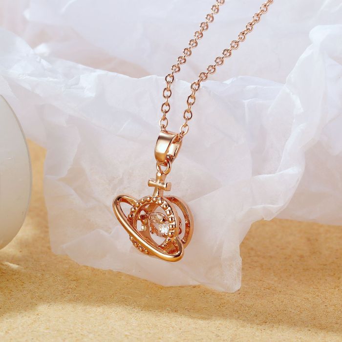 Japanese and Korean Happy Planet Pendant Cross Rose Plated Gold Clavicle Chain Necklace Gb035