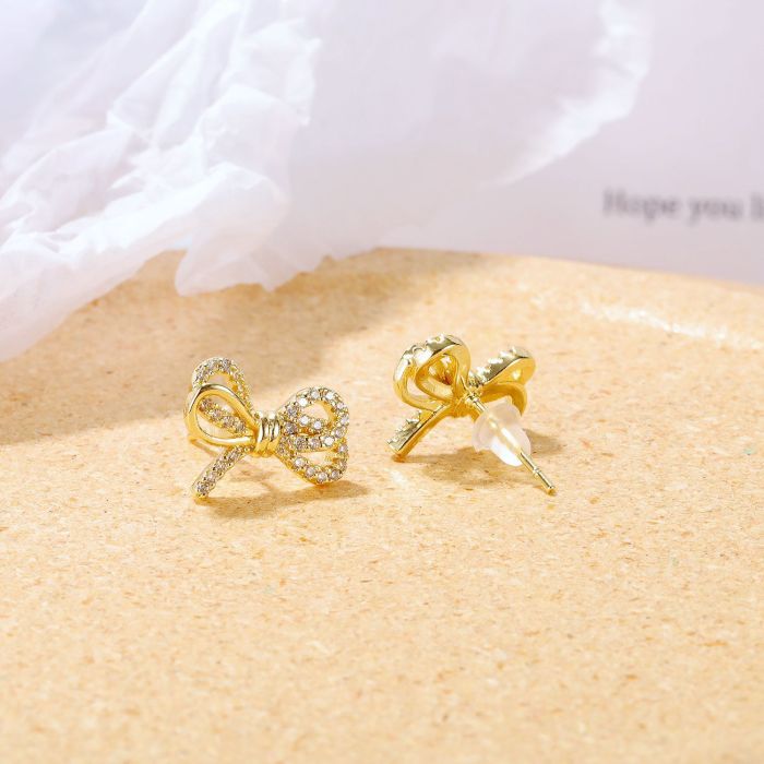 Japanese and Korean Simple Small Fashion Copper Stud Earrings Jewelry Ins Elegant Bow Earrings Gb750