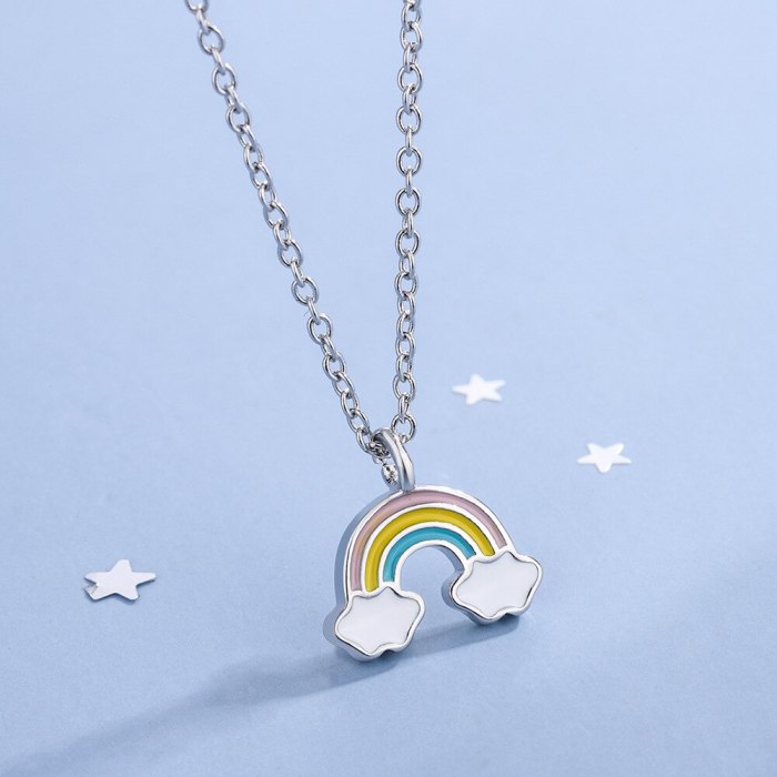 Women's Korean-Style Sweet Cute Rainbow Cloud Necklace Epoxy Short Clavicle Chain Necklace XZDZ551
