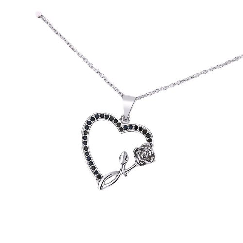 Necklace Women's Black and White Full Diamond Heart-Shaped Pendant Diamond-Embedded Heart-Shaped Chain Short Chain XZDZ548