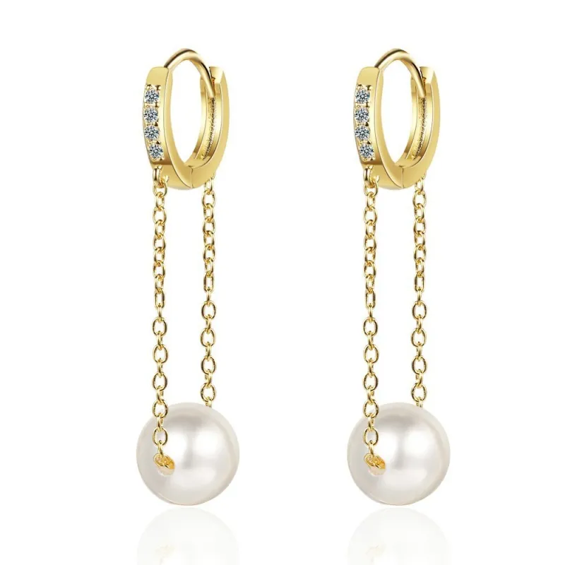 Long Diamond Ear Clip Women's Korean-Style Fresh Sweet Pearl Personalized Chain  Stud Earrings Jewelry Xzeh628