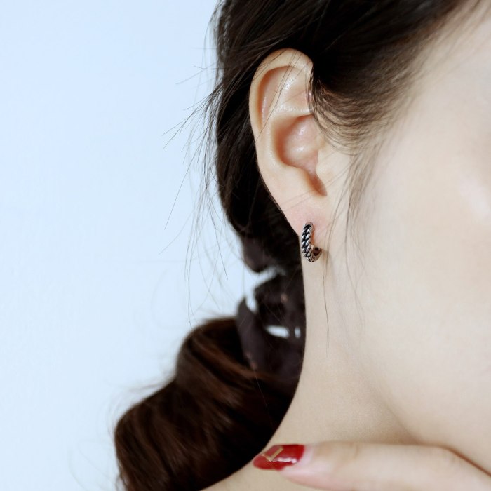 Japanese and Korean Fashion Retro Twist Winding Earrings Trendy Simple All-Match Titanium Steel Earrings for Boyfriend Gb679