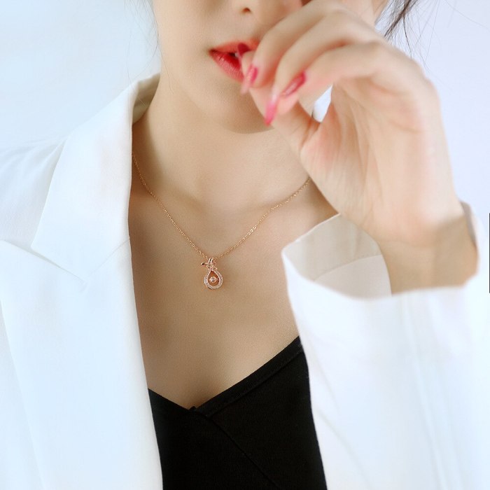INS Fashion Simple Zircon Flower Clavicle Chain Necklace Korean Retro Vase Pendant For Girlfriend Gb032