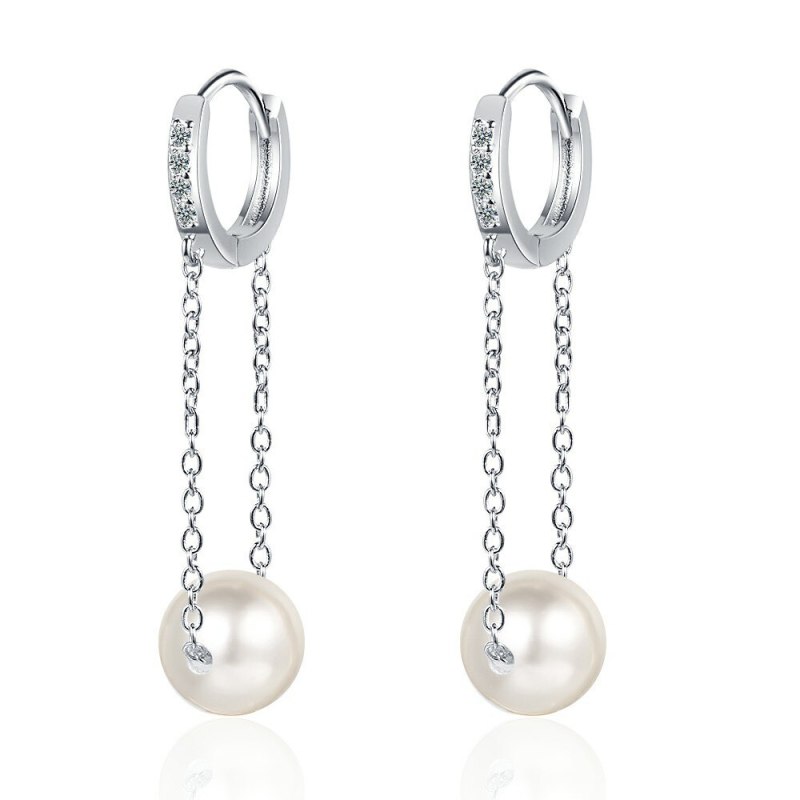 Long Diamond Ear Clip Women's Korean-Style Fresh Sweet Pearl Personalized Chain  Stud Earrings Jewelry Xzeh628