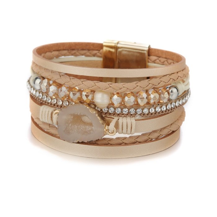 Cross-Border Hot Retro Style Magnetic Snap Leather Woven Pearl Bracelet Crystal Women's Bracelet Wholesale 351651