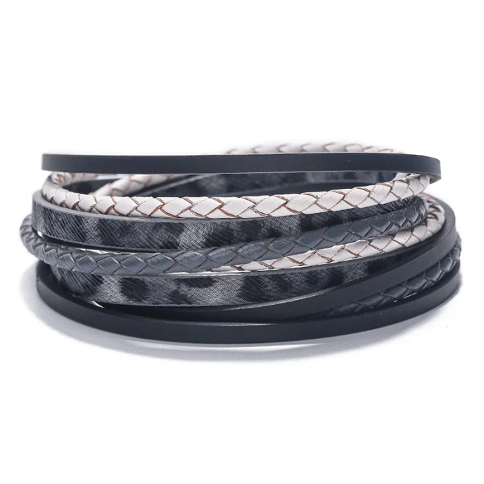 Hot New Bohemian Multi-Layer Woven Bracelet Leopard Magnetic Buckle Bracelet in Stock Wholesale