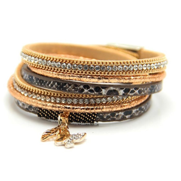 Hot Sale Hand-Woven Butterfly Pendant Bracelet Multi-Layer Alloy Magnetic Buckle Bracelet European and American Jewelry