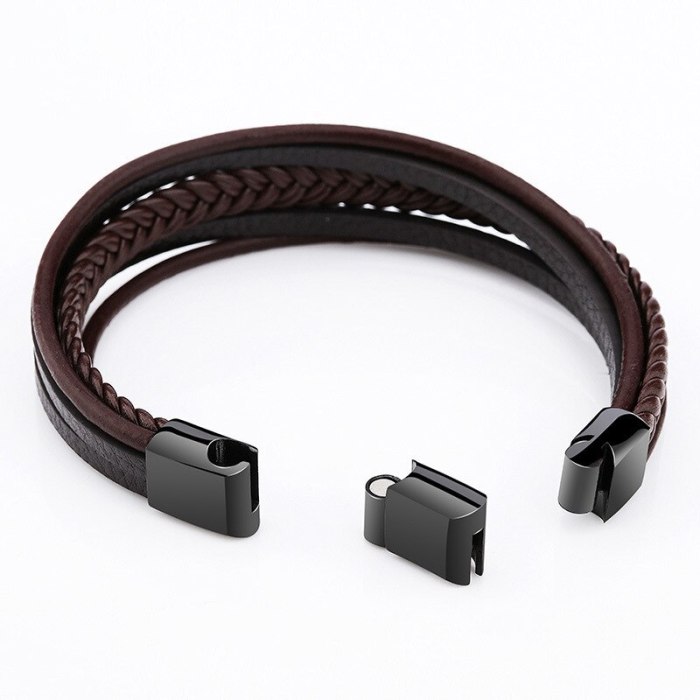 Hot-Selling Product European and American Retro Hand-Woven Stainless Steel Leather Bracelet Titanium Steel Bracelet Jewelry