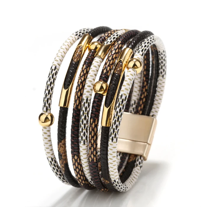 Cross-Border Hot Selling Hand-Woven Magnetic Buckle Leather Bracelet Female European and American Jewelry Popular Alloy Bracelet