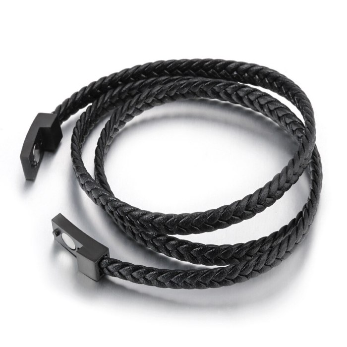 New Multi-Layer Hand-Woven Twine Rope Titanium Steel Leather Bracelet Stainless Steel Magnetic Snap Bracelet