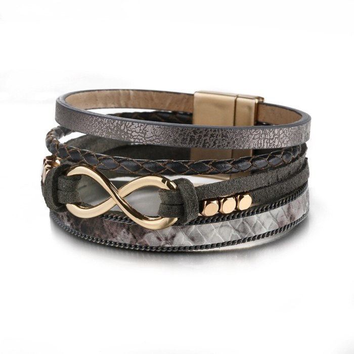 Popular Export Woven Leather 8-Word Bracelet Women's European and American Alloy Bracelet Original Jewelry Jewelry