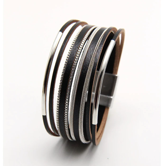Cross-Border Hot Copper Tube Bracelet Multi-Layer Braided Rope Leather Bracelet Women's Simple Hand Jewelry Accessories