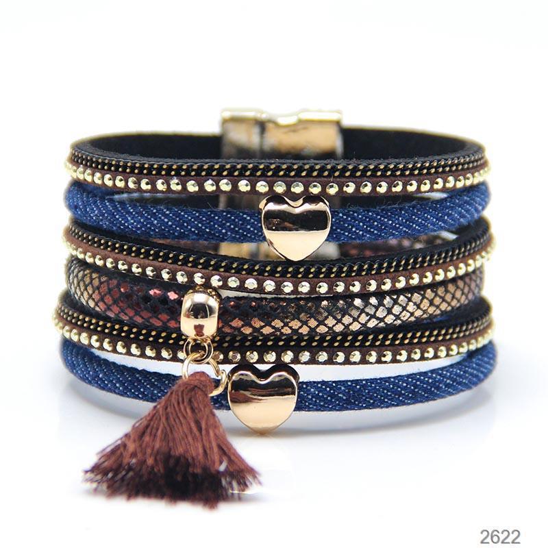 Cross-Border E-Commerce New Denim Women's Brace Lace Bracelet European and American Leather Multi-Layer Magnetic Snap Jewelry