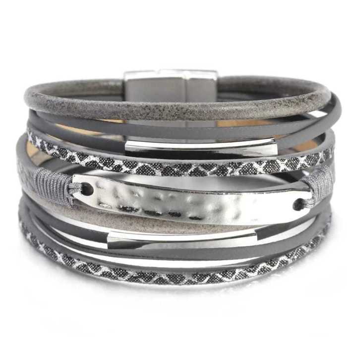Hot-Selling Product Fashion Accessories Woven Multi-Layer Leather Ornament Plated Alloy Magnetic Snap Bracelet 32136165