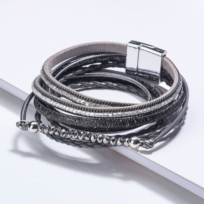 Hot Sale Multi-Layer Long Square Diamond Multi-Layer Beaded Bracelet Jewelry Magnetic Snap Hand-Woven Women's Bracelet 2313