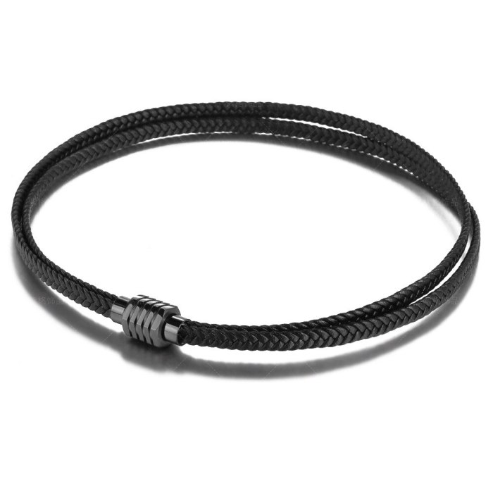 Men's and Women's Authentic Leather Weave Bracelet Multi-Strand Woven Bracelet Double-Layer Cowhide Titanium Steel Bracelet
