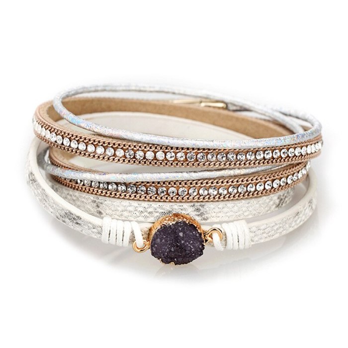 Popular Diamond Leather Multi-Layer Handmade Weave Vintage Gravel Bracelet Female European and American Jewelry